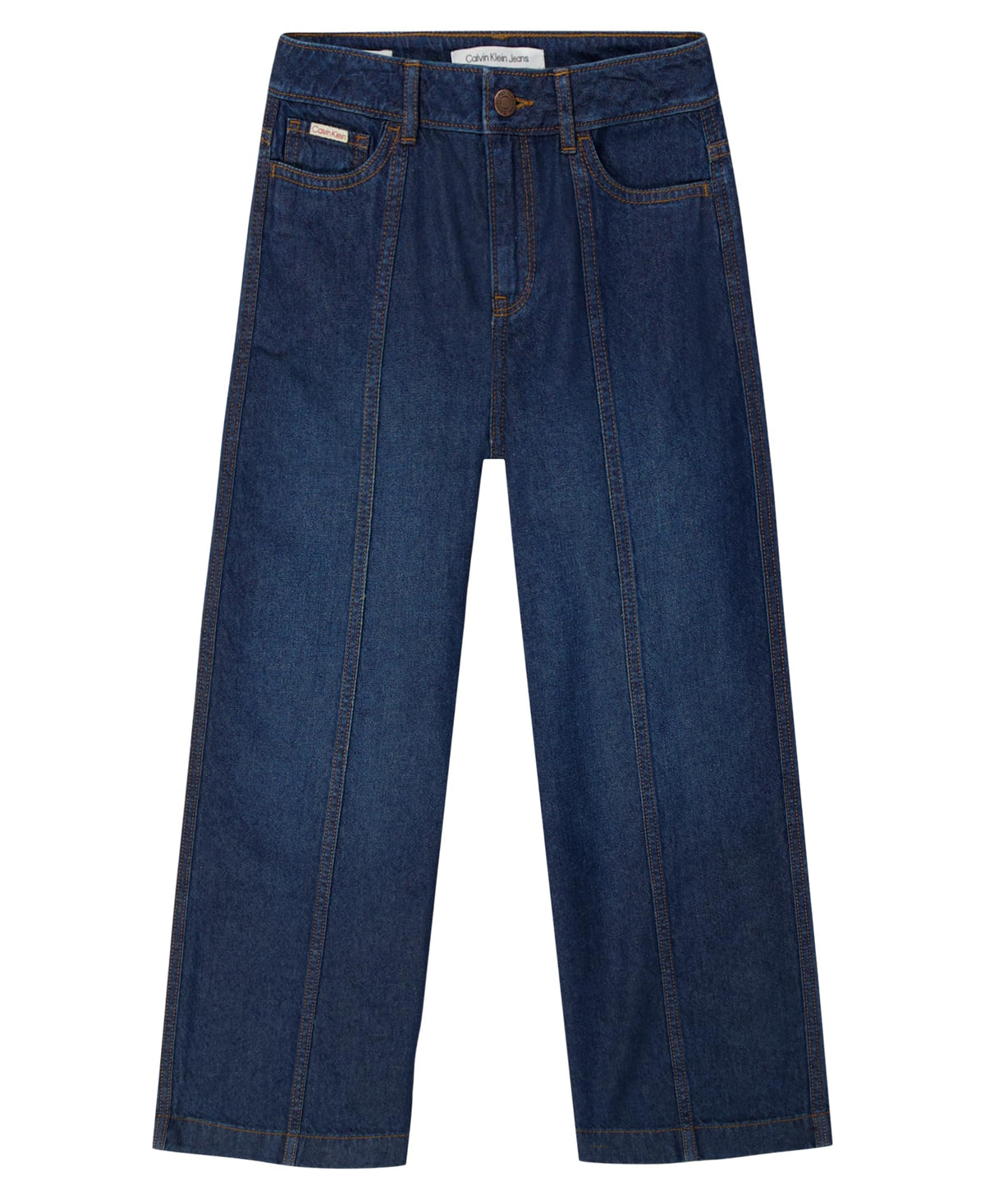 Calvin Klein Girls' 5-Pocket Seamed Wide Leg Denim Jean, Zipper Fly & Button Closure