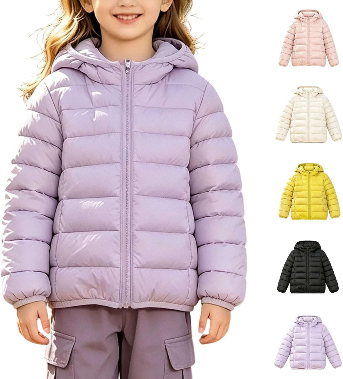 Girls Puffer Jacket Hooded Lightweight Coat Kids Winter Outerwear