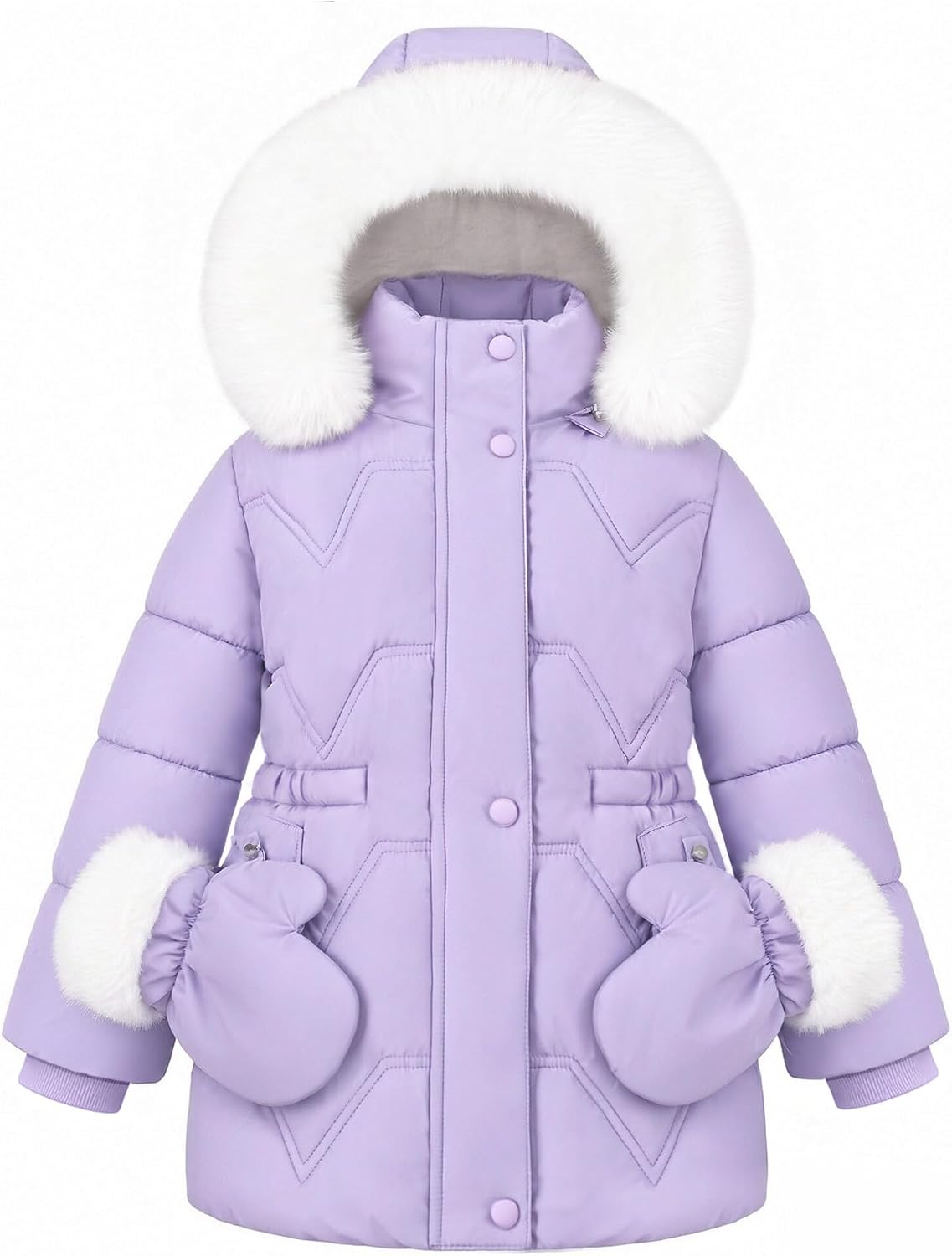 Girls Winter Coat, Faux Fur Hooded Puffer Parka, Waterproof Warm Outerwear