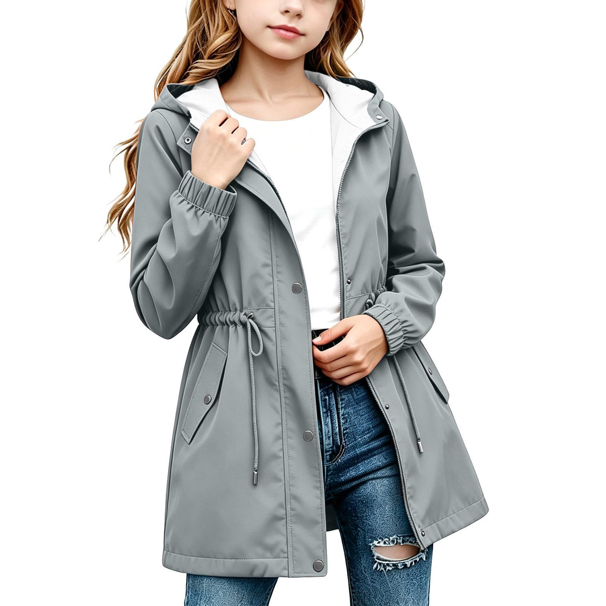 DASAYO Girls Rain Jacket Waterproof Lightweight Raincoat Hooded Windbreaker