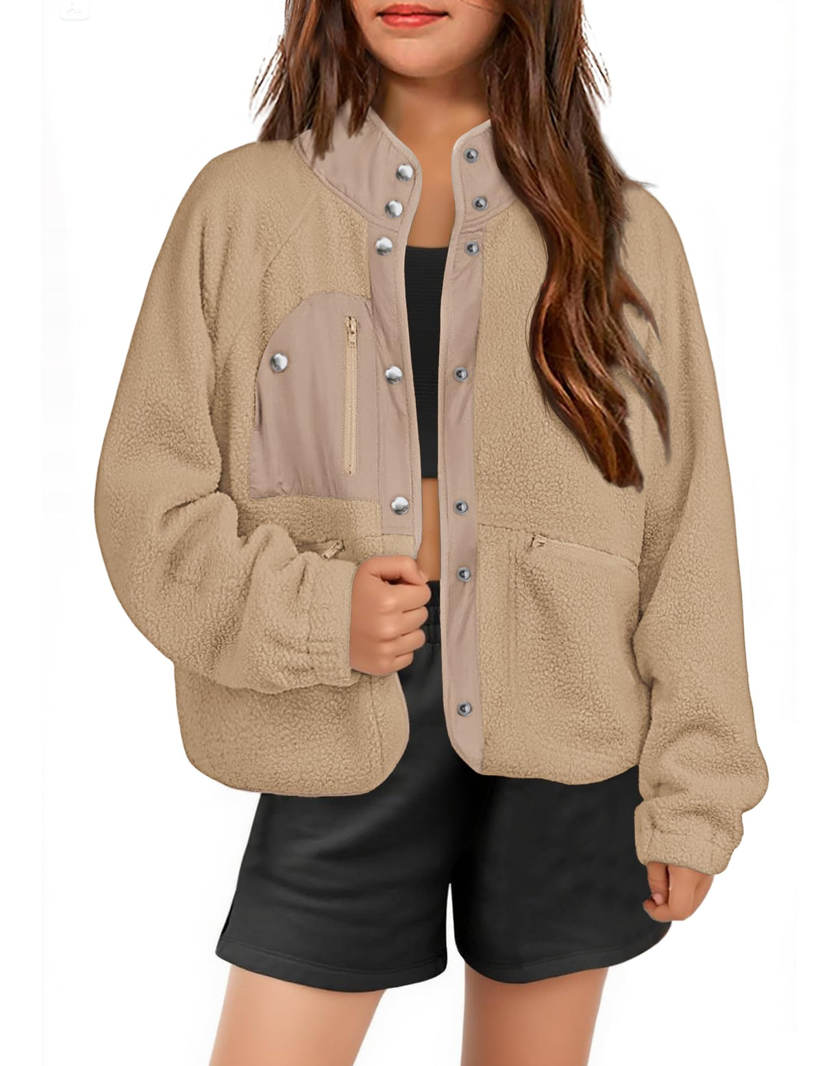 Arshiner Girls Sherpa Fleece Jacket Button Down Fall Winter Coat