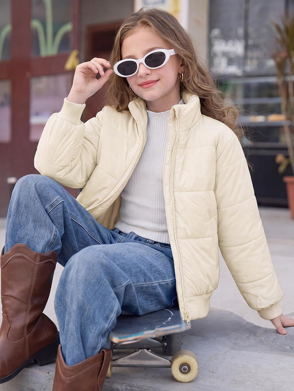 Haloumoning Girls Short Puffer Jacket Warm Stand Collar Winter Coat