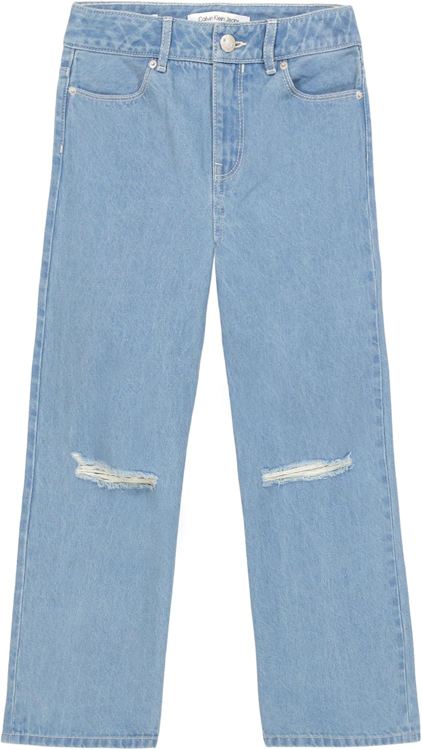 Calvin Klein Girls' 5-Pocket Seamed Wide Leg Denim Jean, Zipper Fly & Button Closure