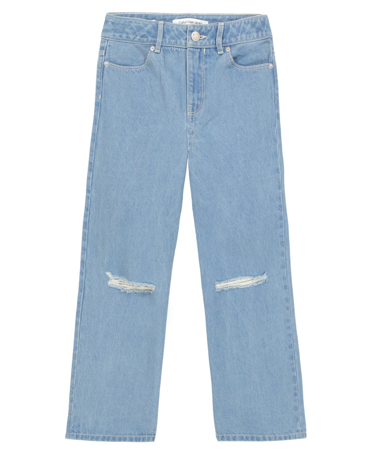 Calvin Klein Girls' 5-Pocket Seamed Wide Leg Denim Jean, Zipper Fly & Button Closure