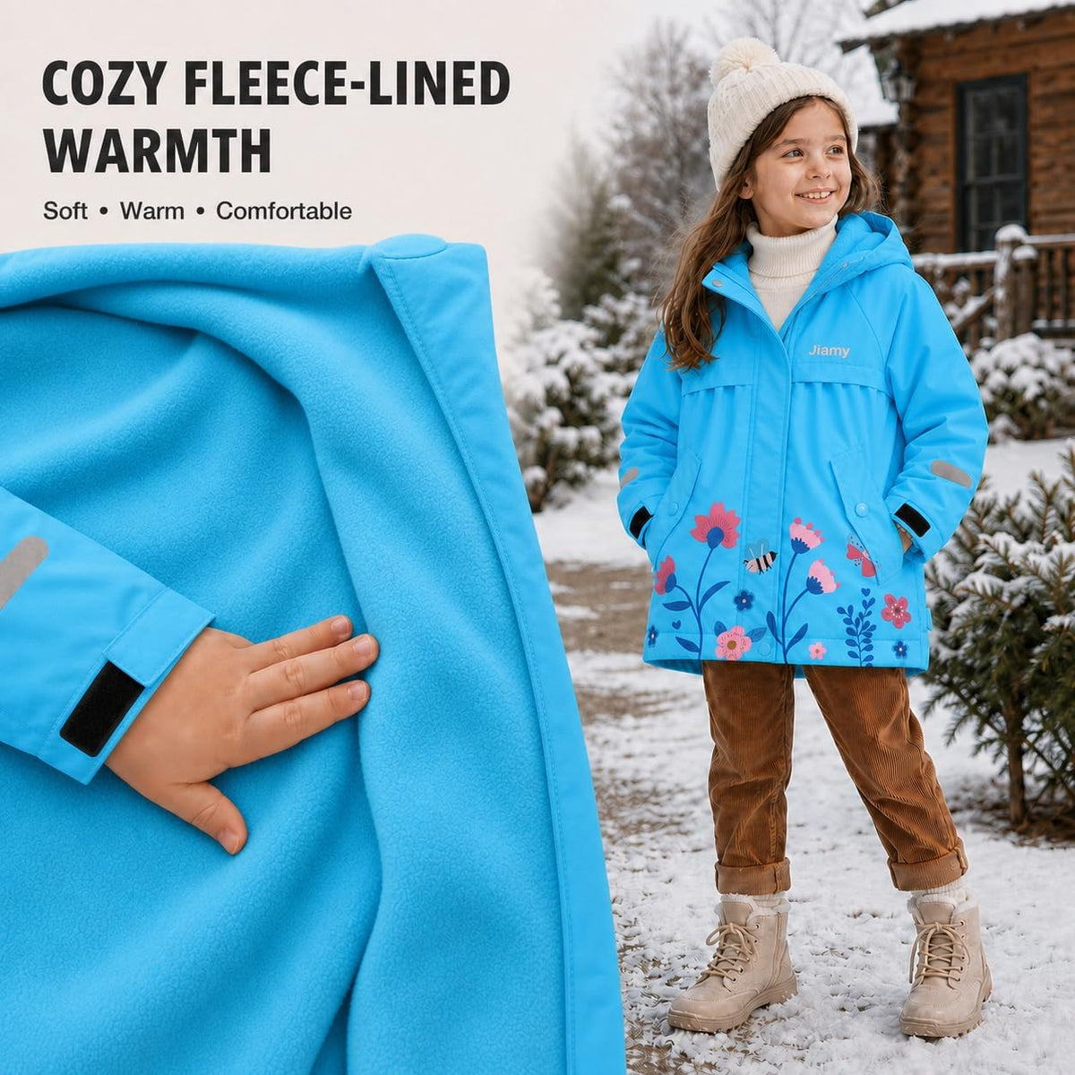 JiAmy Toddler Girls Winter Coat Fleece Lined Waterproof Hooded Jacket 1-8Y