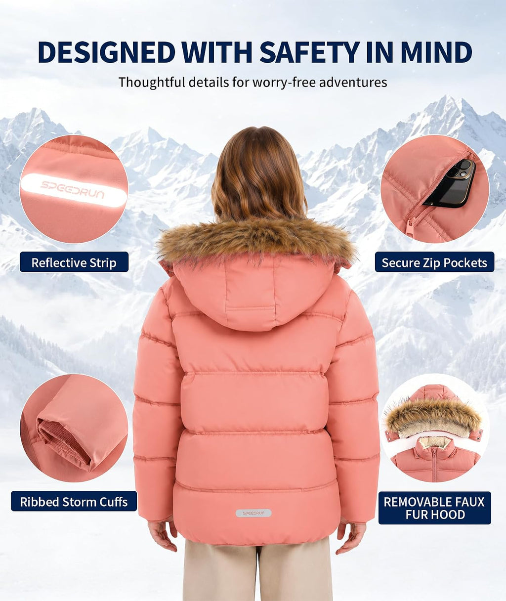 GEEK LIGHTING Boys Girls Winter Puffer Jacket Water Resistant Hooded Coat