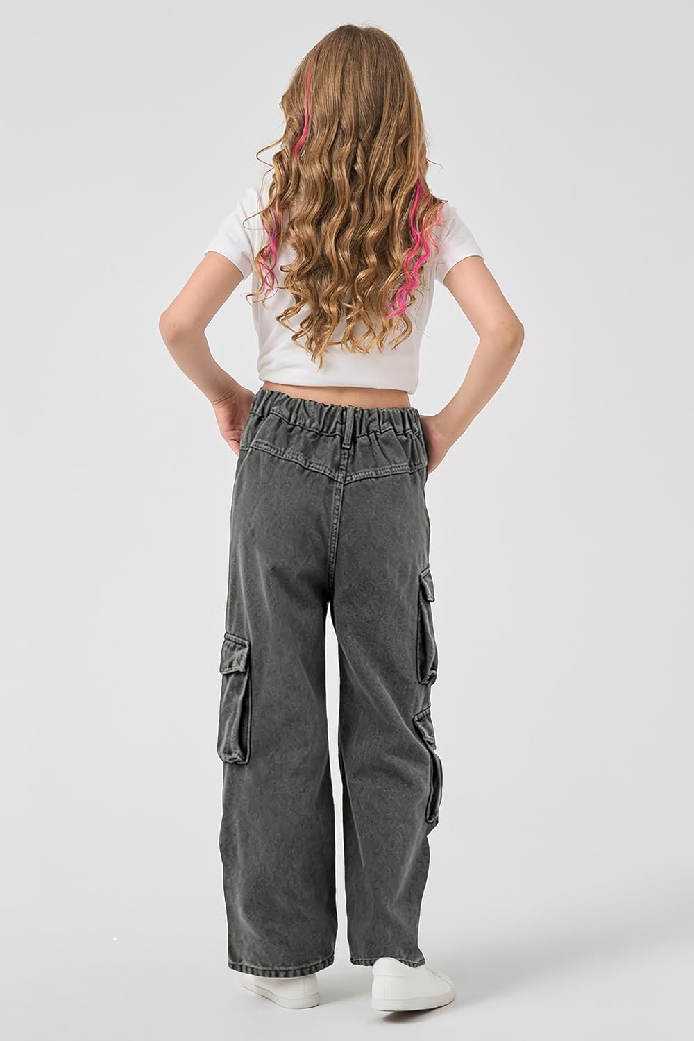 AOWKULAE Girls Baggy Jeans Wide Leg Cargo Denim Pants Kids 5-16Y