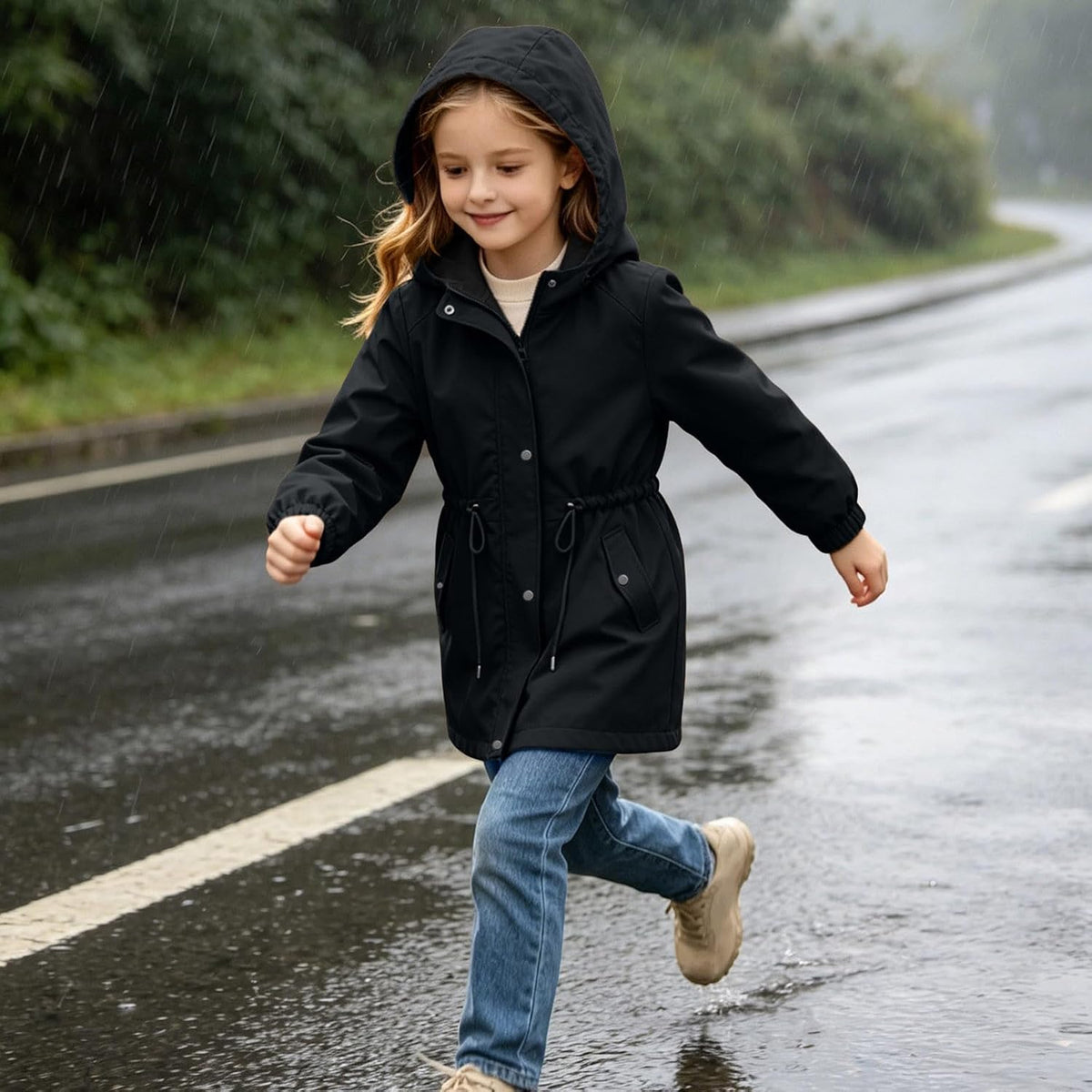 DASAYO Girls Rain Jacket Waterproof Lightweight Raincoat Hooded Windbreaker