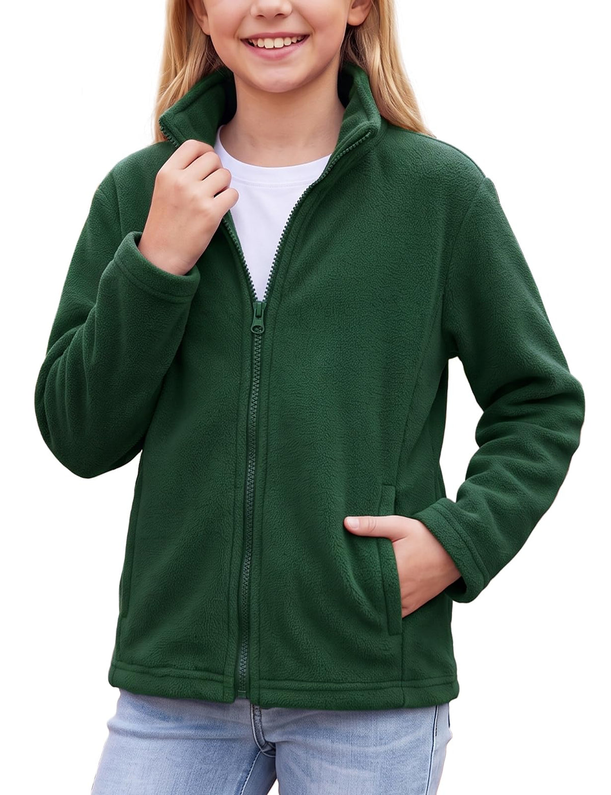 Noomelfish Girls Full Zip Soft Polar Fleece Jacket Outerwear Coat With Pockets (5-14 Years)