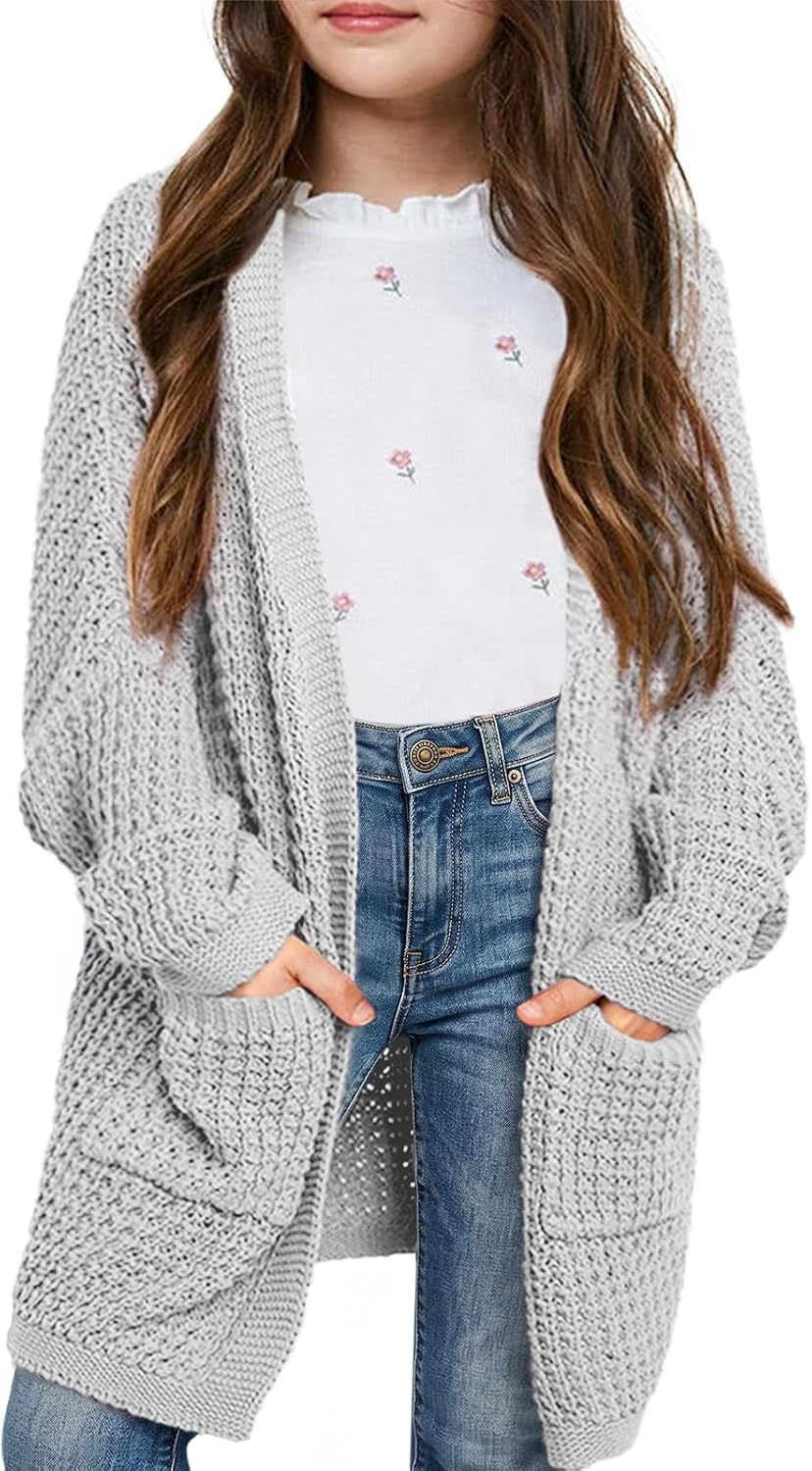 Haloumoning Girls Cardigan Sweater Kids Open Front Sweaters Outerwear 5-14Y