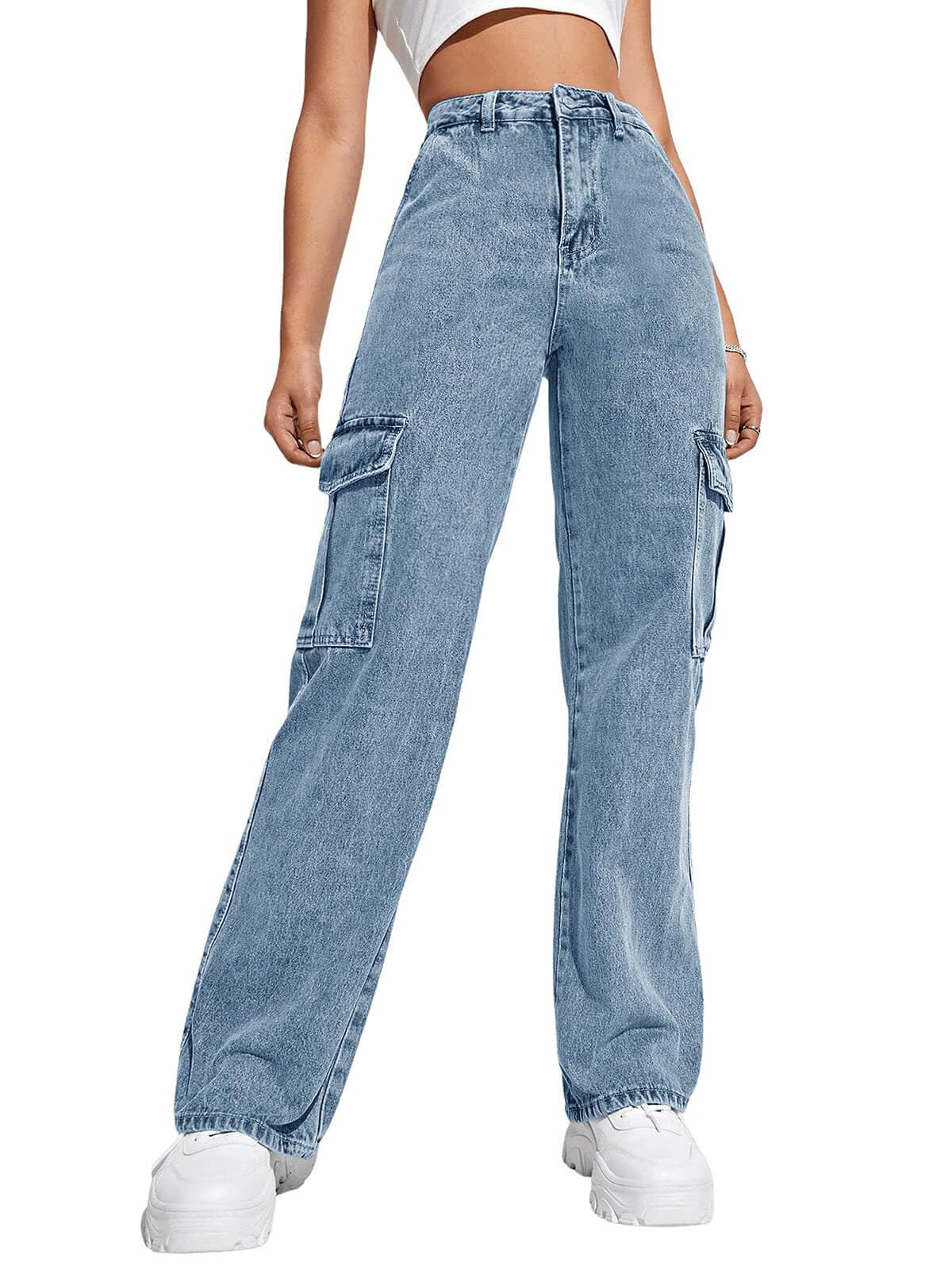 Haloumoning Girls Jeans Baggy High Waisted Wide Leg Cargo Pants 5-14 Years