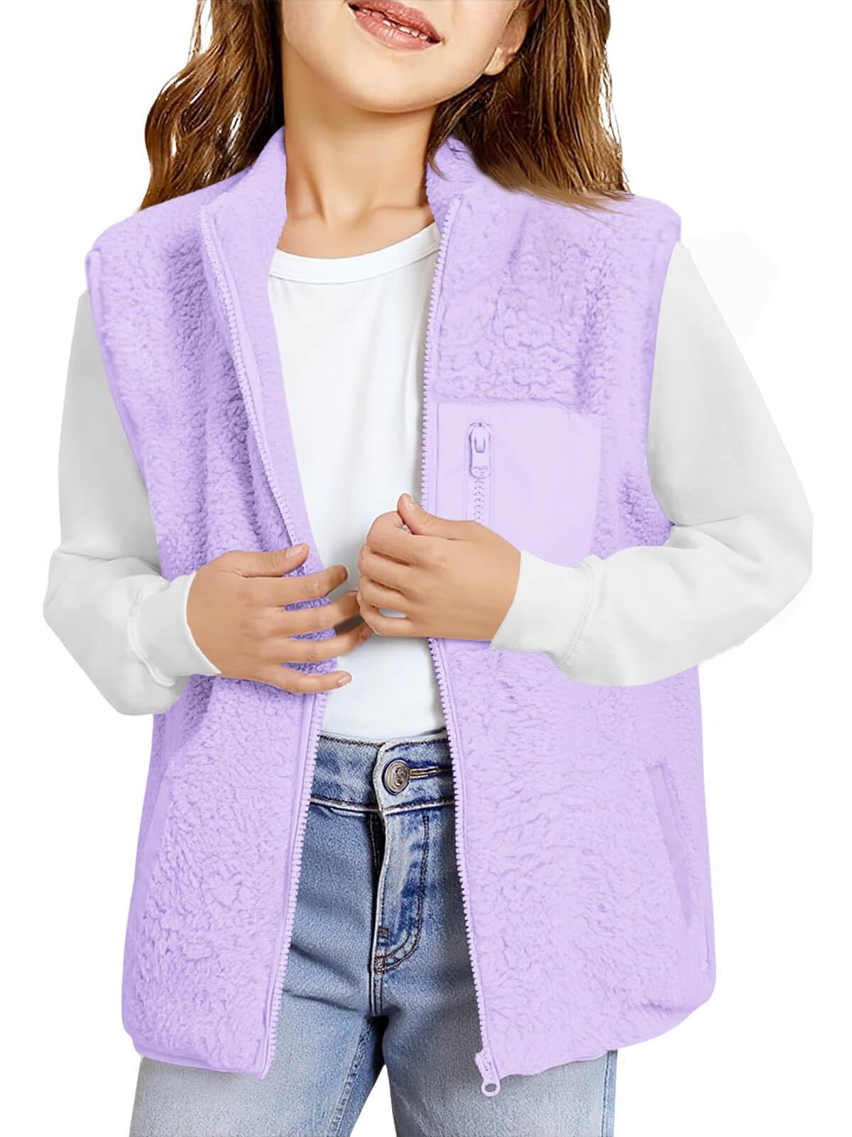 Haloumoning Girls Fleece Vest Sherpa Full Zip Fuzzy Jackets
