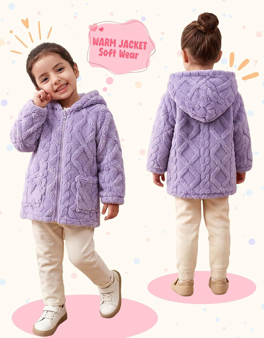 Toddler Girls Fleece Jacket Hooded Coats Winter Outwear 2-6 Years