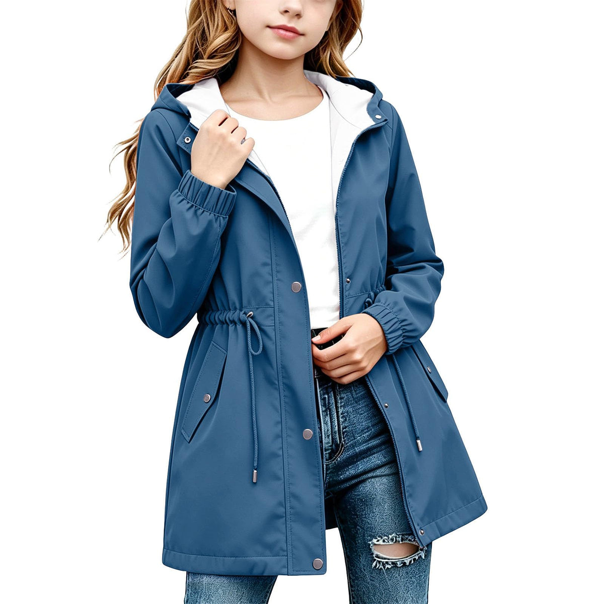 DASAYO Girls Rain Jacket Waterproof Lightweight Raincoat Hooded Windbreaker