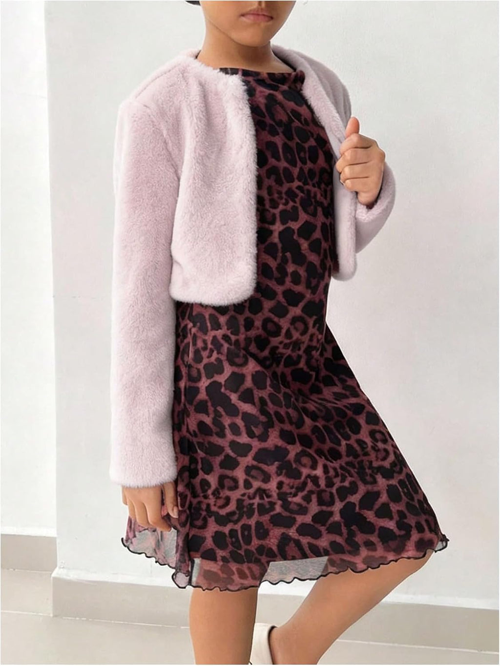 SHENHE Girl's Faux Fur Bolero Jacket Open Front Fuzzy Cozy Dress Coat Shrug