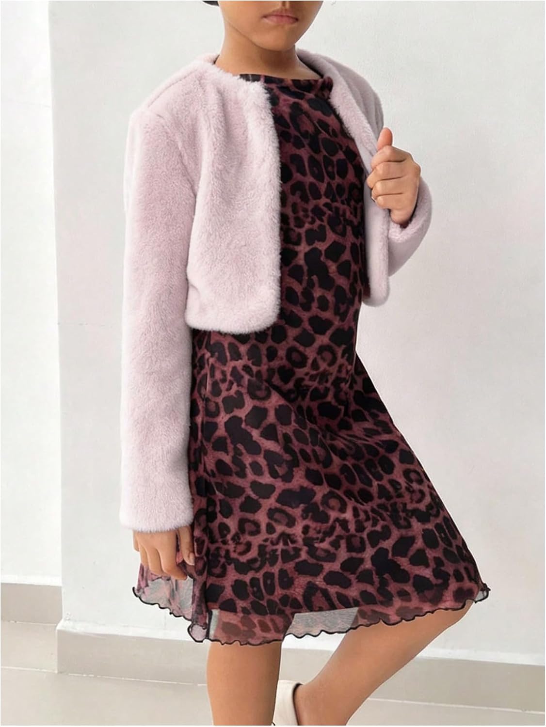SHENHE Girl's Faux Fur Bolero Jacket Open Front Fuzzy Cozy Dress Coat Shrug