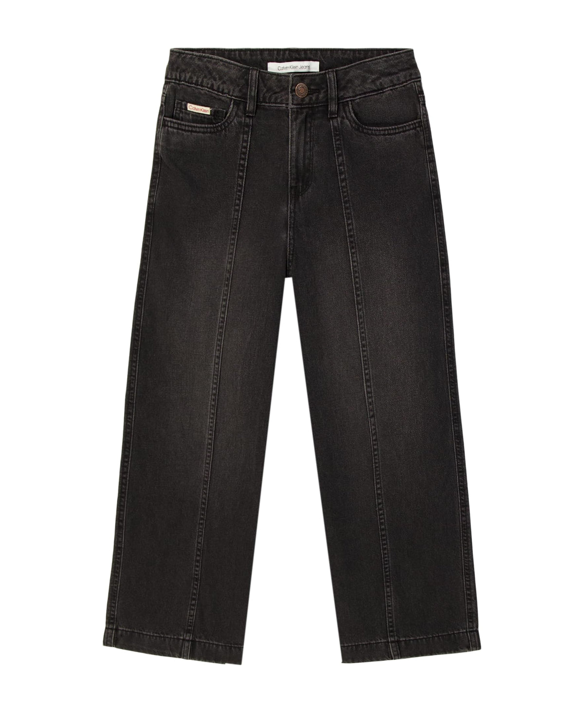 Calvin Klein Girls' 5-Pocket Seamed Wide Leg Denim Jean, Zipper Fly & Button Closure