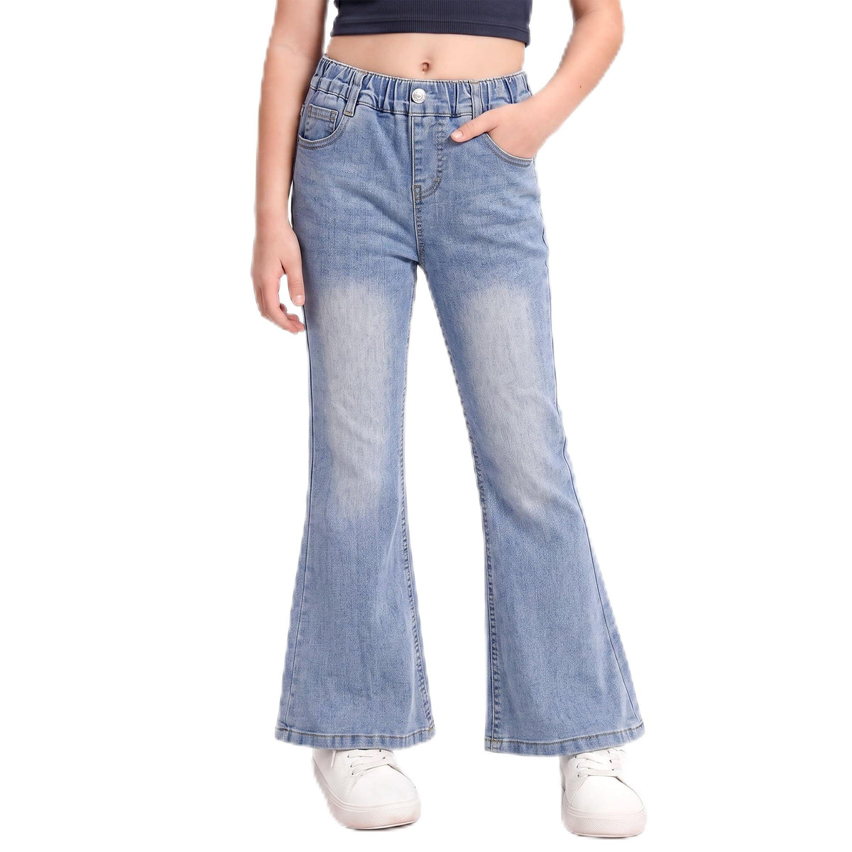Jeans for Girls Wide Leg High Elastic Waisted School Outdoor Pants