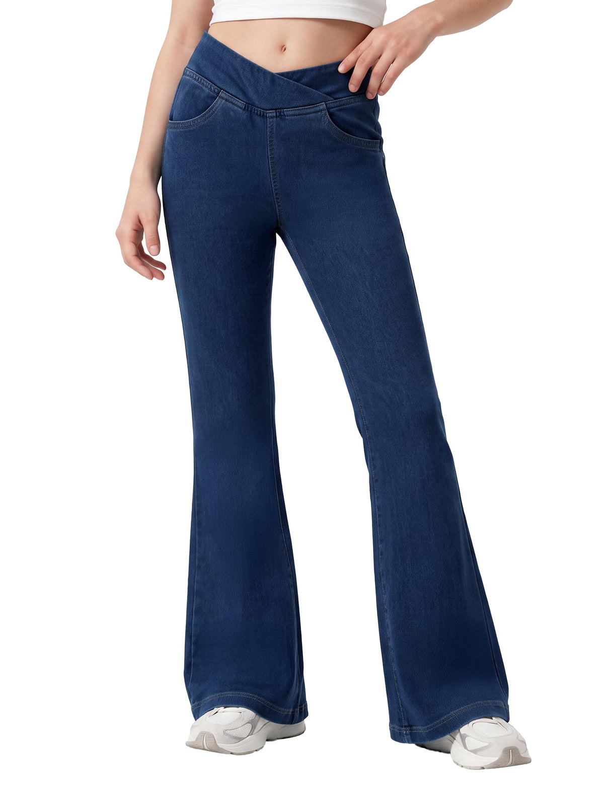 Girls Flare Jeans 4 Way Stretch Yoga Denim Bell Bottoms High Rise Crossover