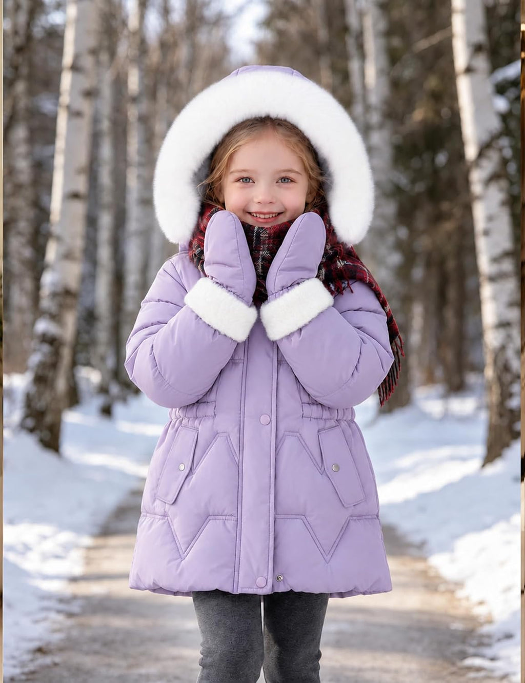 Girls Winter Coat, Faux Fur Hooded Puffer Parka, Waterproof Warm Outerwear