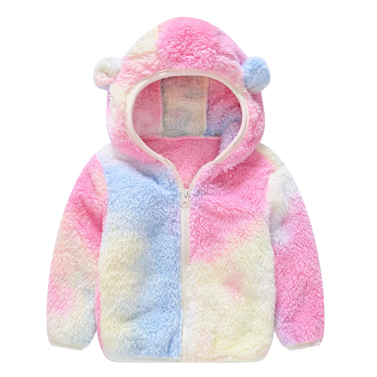AIWUHE Toddler Boys Girls Hooded Jacket Fleece Hoodie Winter Warm Solid Color Teddy Coat Zip-up Bear Ear Sweater Fall Clothes