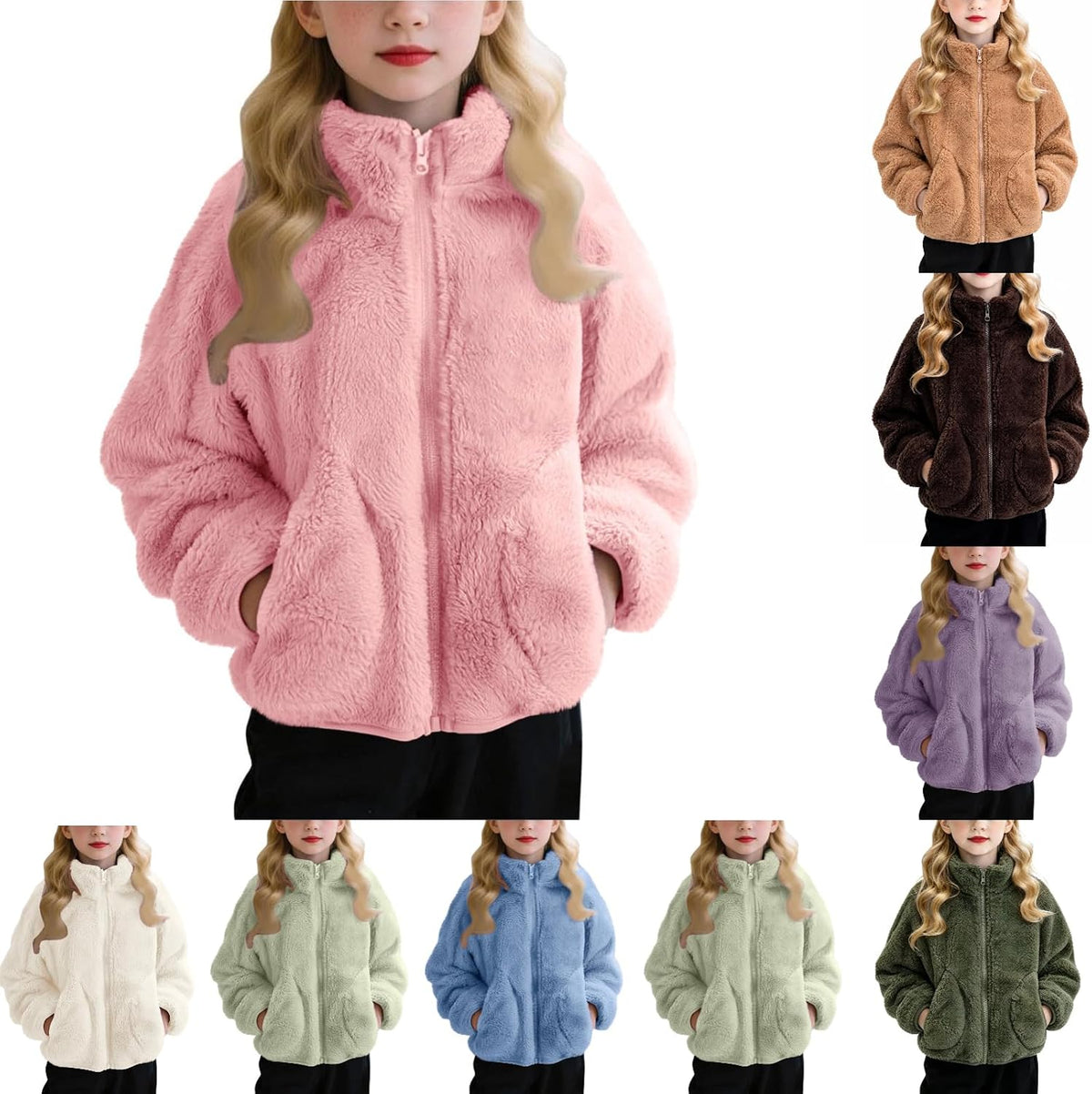 Girls Fleece Jacket 2026 Fall Fashion Cute Zip Up Sherpa Jackets for Girls