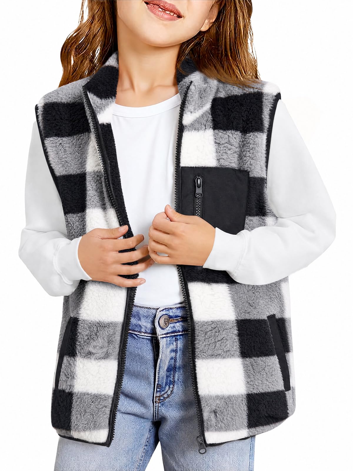 Haloumoning Girls Fleece Vest Sherpa Full Zip Fuzzy Jackets
