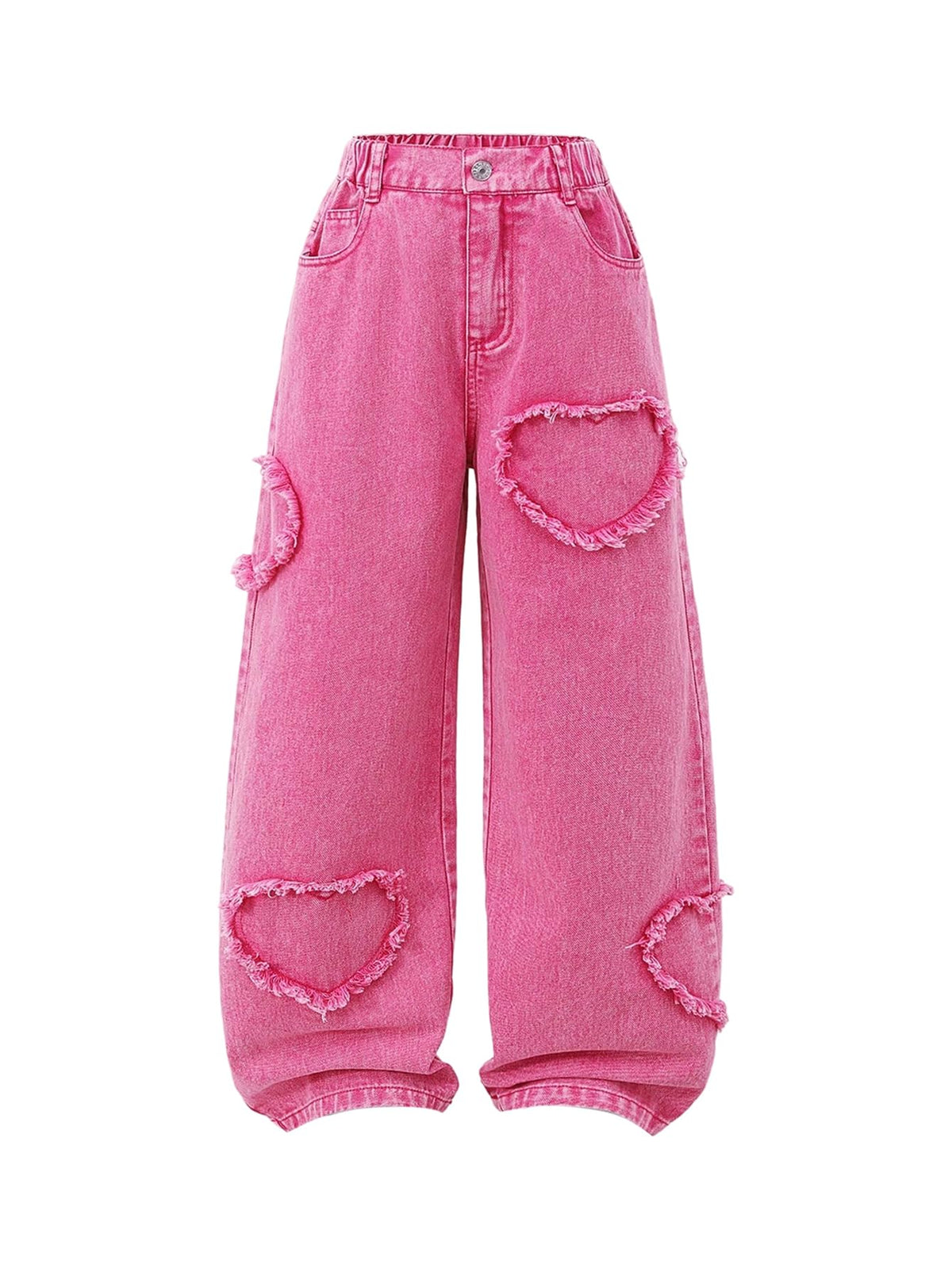 WDIRARA Girl's Bowknot Jean Elastic Waist Denim Pants Straight Leg Trousers