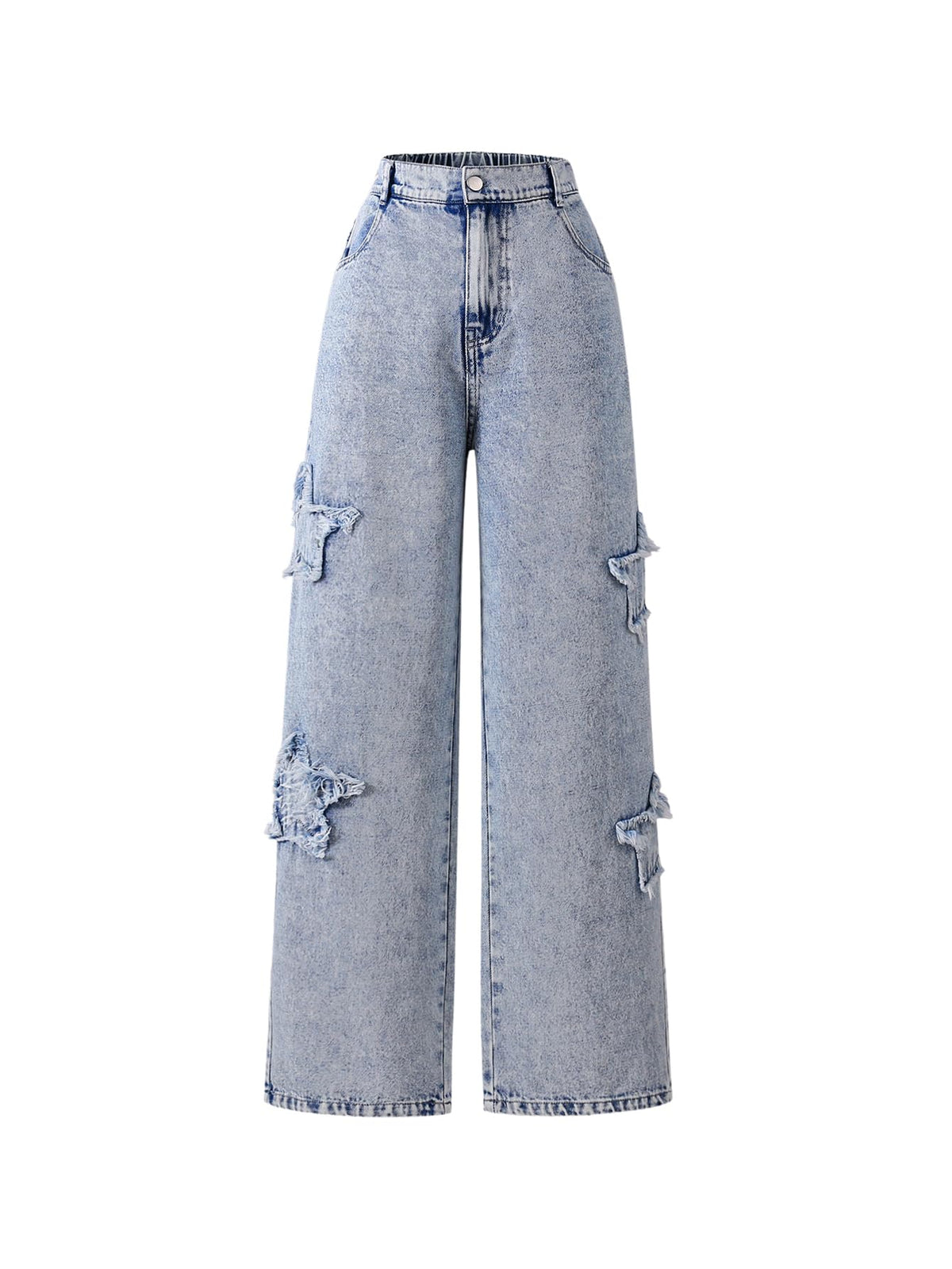WDIRARA Girl's Bowknot Jean Elastic Waist Denim Pants Straight Leg Trousers