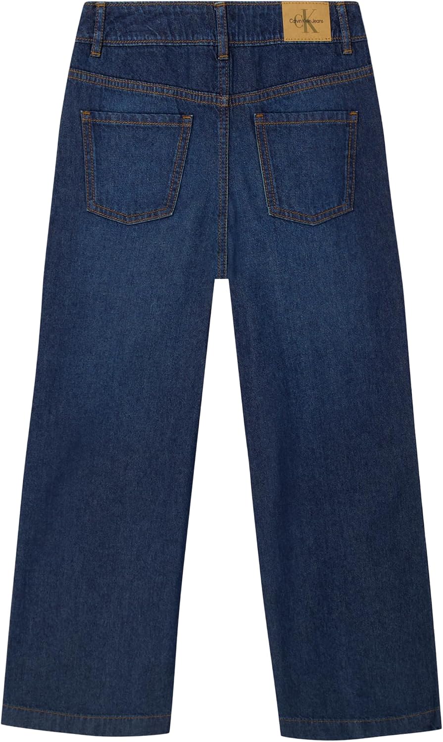 Calvin Klein Girls' 5-Pocket Seamed Wide Leg Denim Jean, Zipper Fly & Button Closure