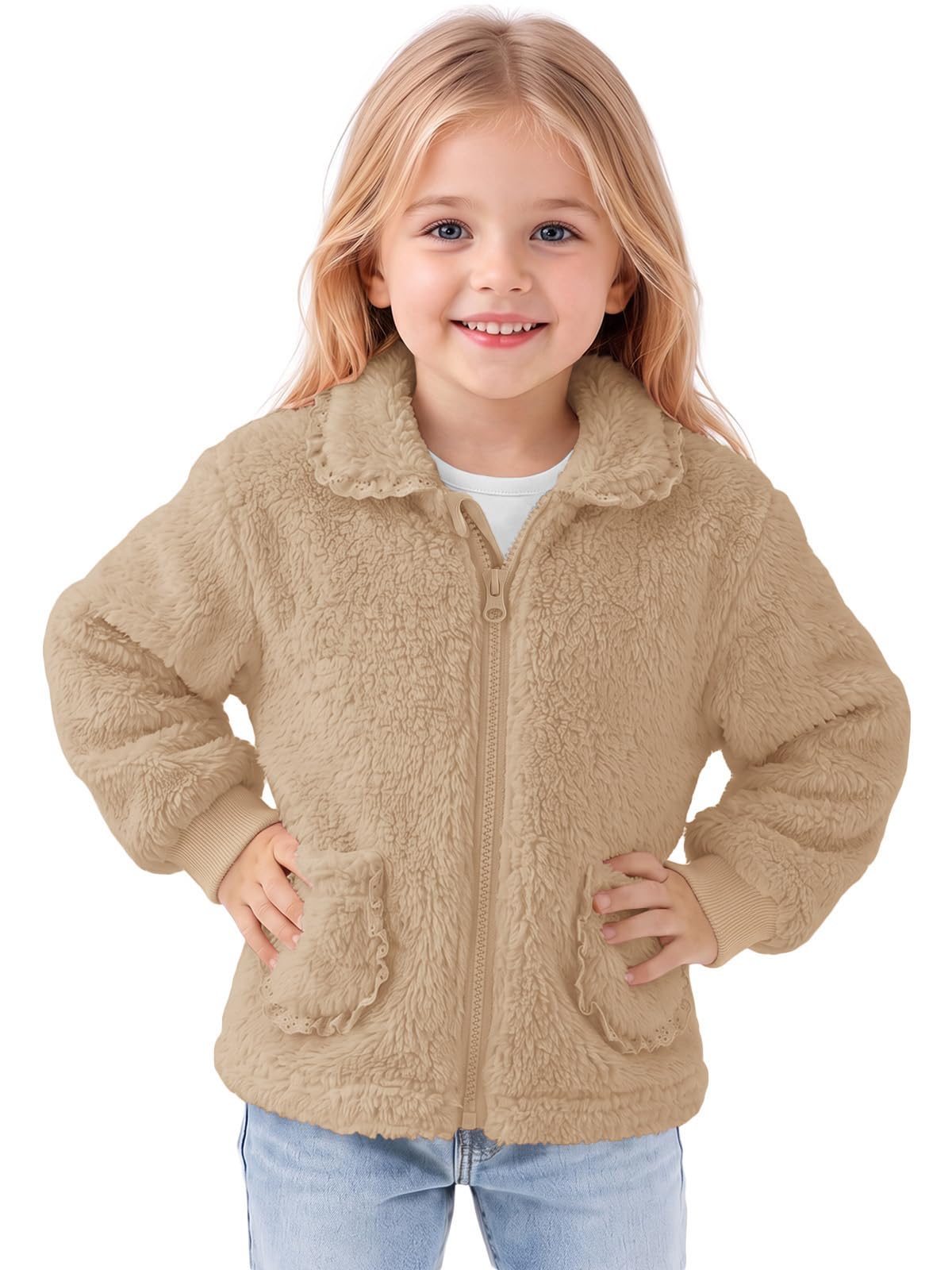 Haloumoning Toddler Baby Girl Fleece Jacket Peter Pan Collar Zip Up Coat