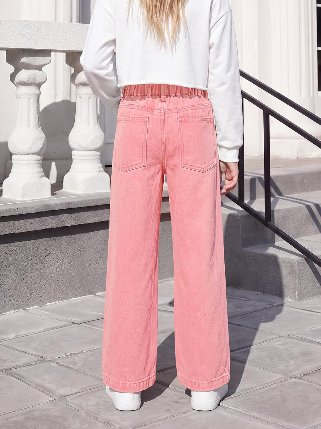 Haloumoning Girls Wide Leg Jeans Kids High Waisted Baggy Denim Pants