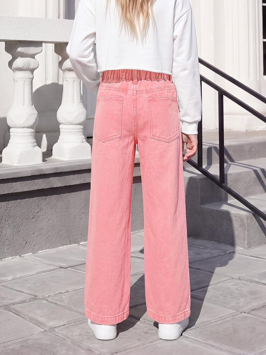 Haloumoning Girls Wide Leg Jeans Kids High Waisted Baggy Denim Pants