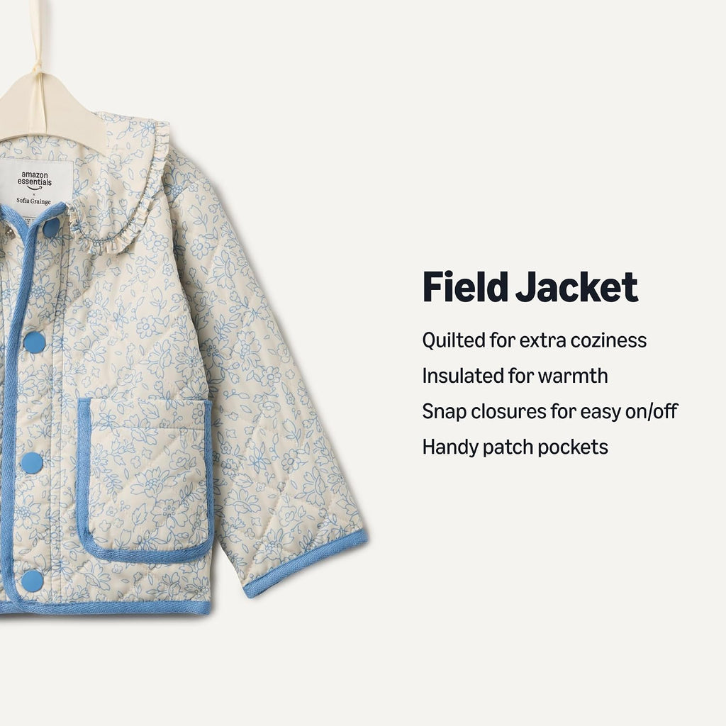 Amazon Essentials x Sofia Grainge Toddler and Baby Girls' Midweight Quilted Field Jacket with Ruffle