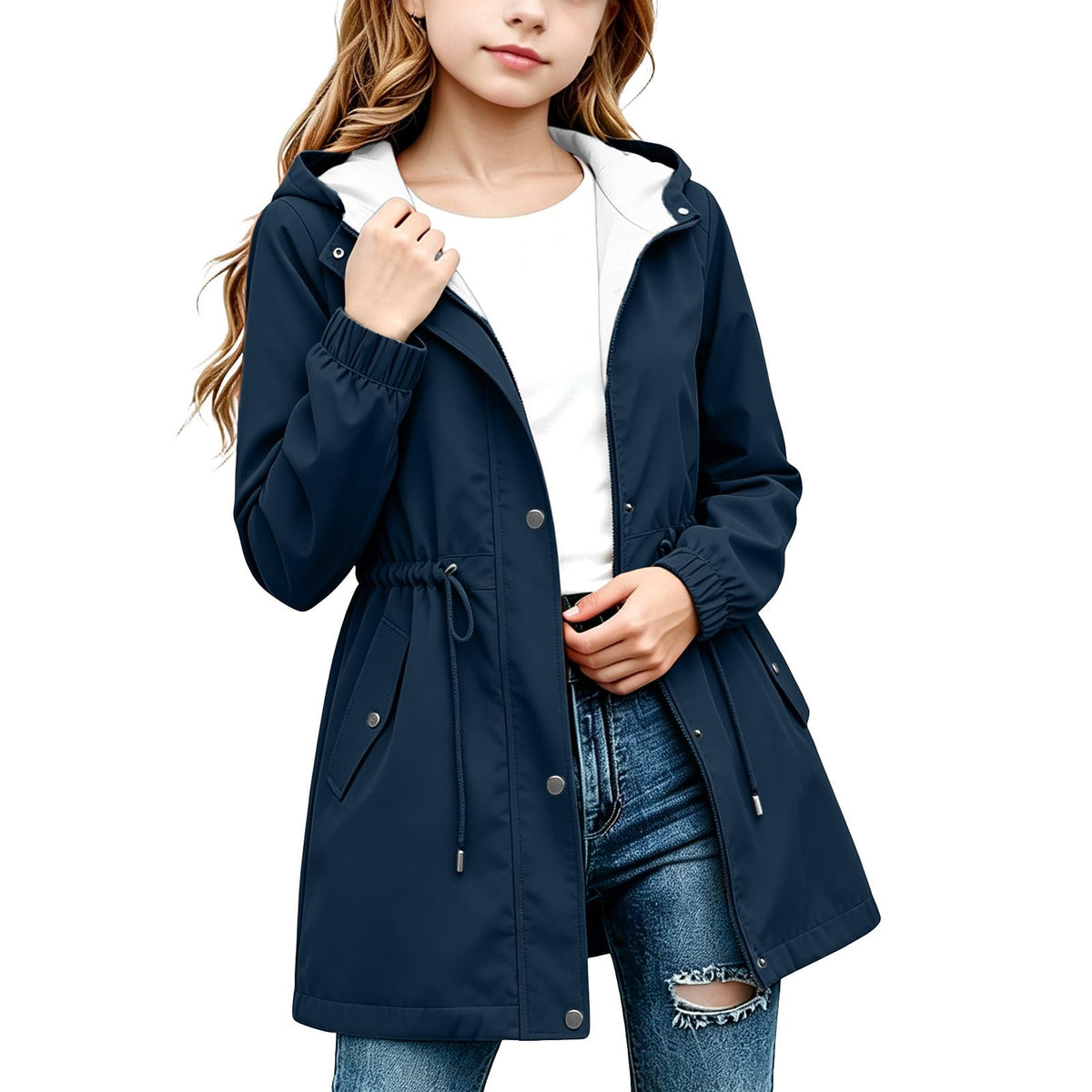 DASAYO Girls Rain Jacket Waterproof Lightweight Raincoat Hooded Windbreaker