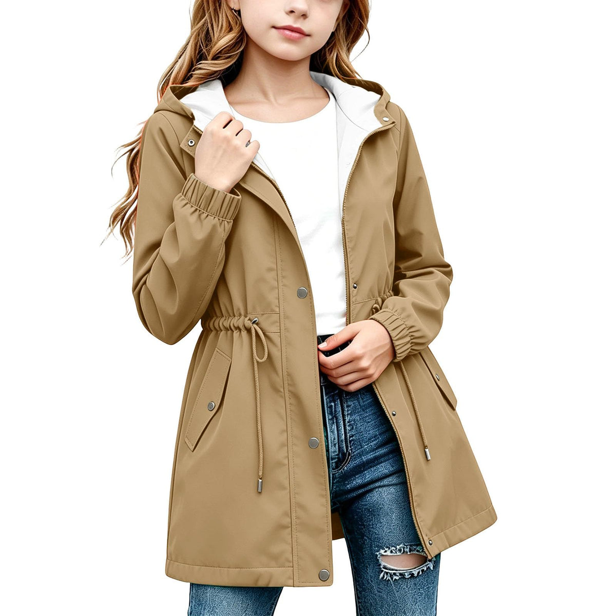 DASAYO Girls Rain Jacket Waterproof Lightweight Raincoat Hooded Windbreaker