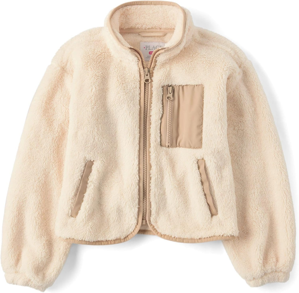 The Children's Place Girls' Long Sleeve Sherpa Fleece Full Zip Jacket