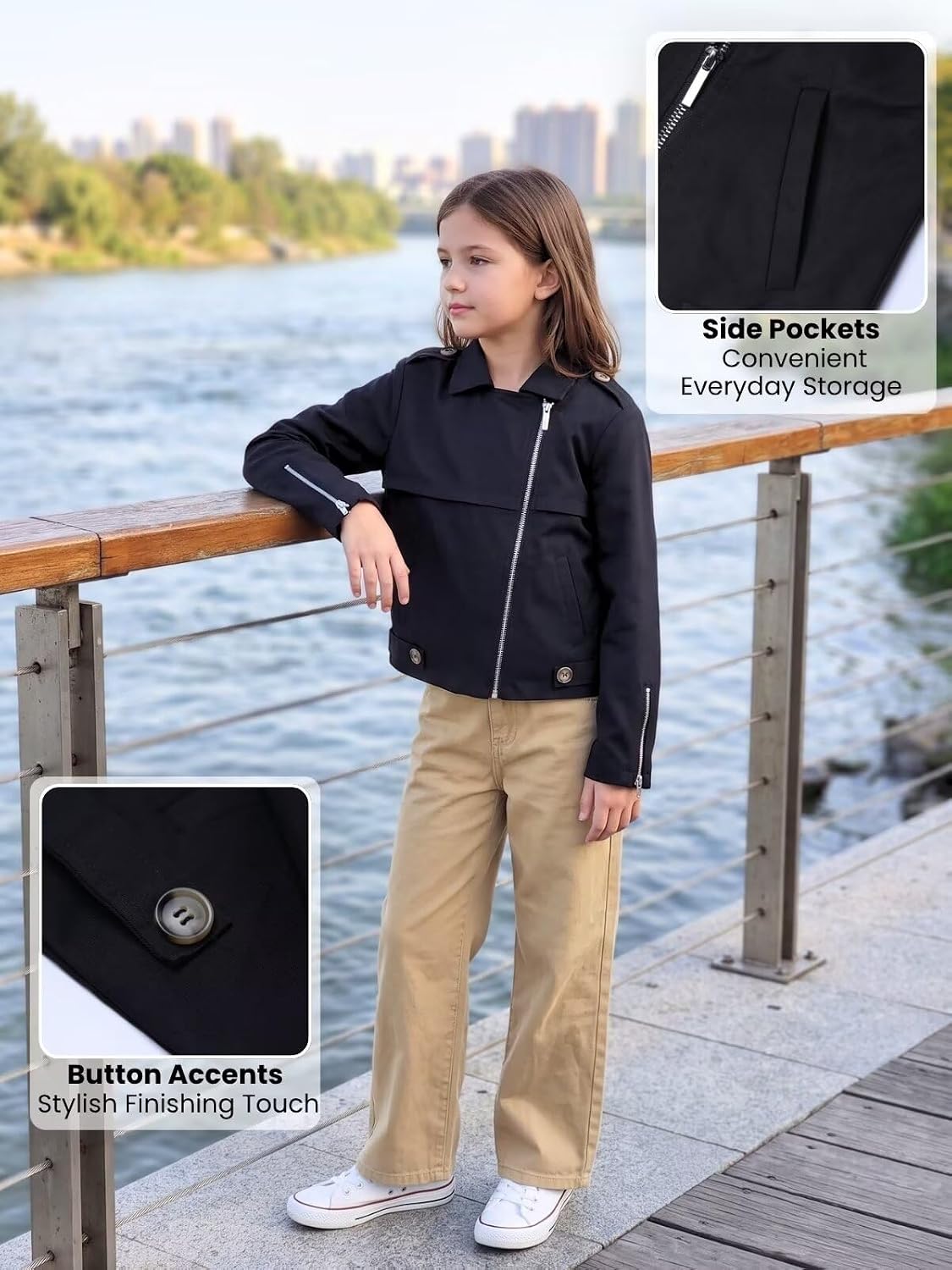 WELAKEN Girls Asymmetric Zip Moto Jacket Biker Style Coat