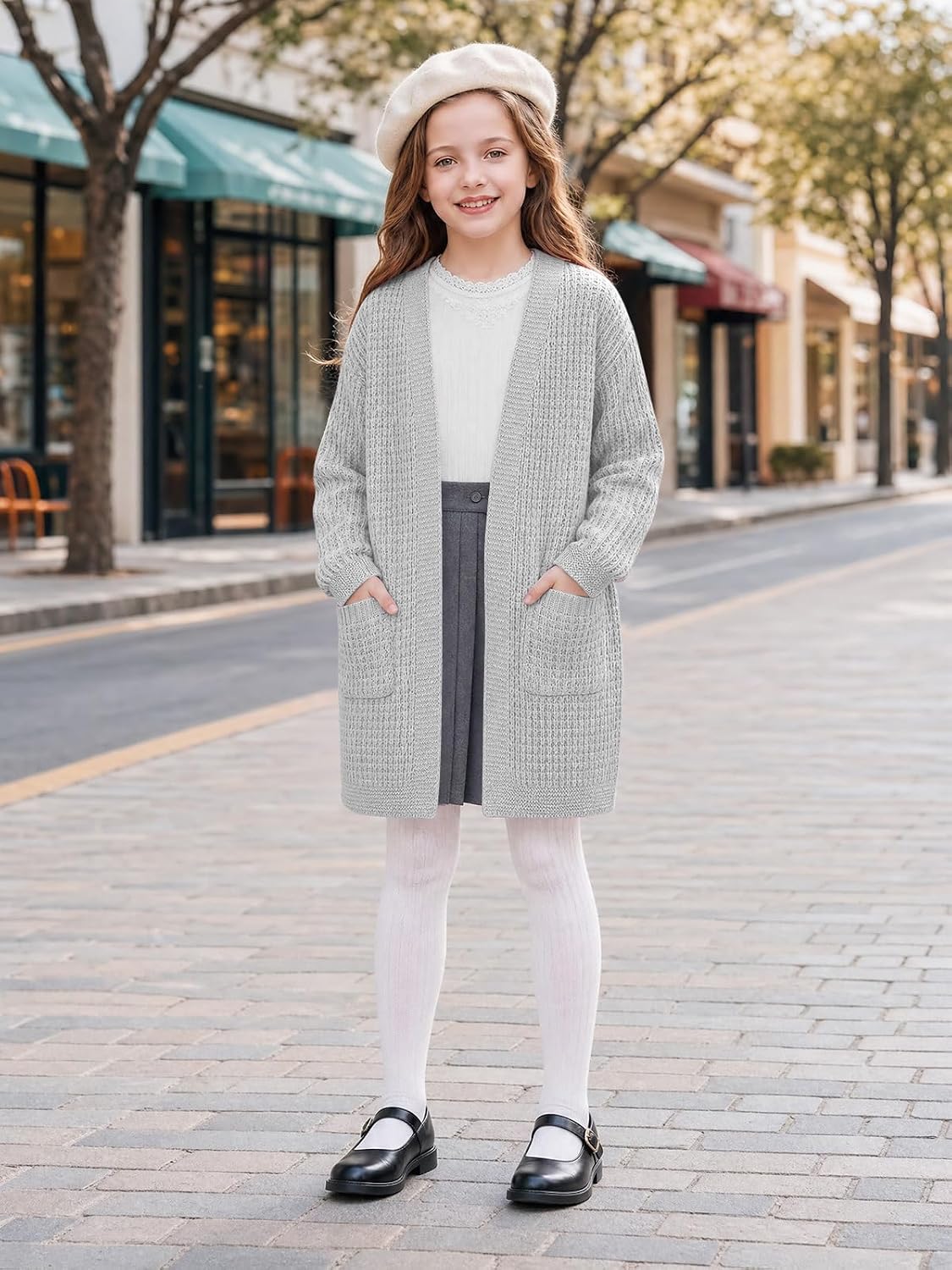 Haloumoning Girls Cardigan Sweater Kids Open Front Sweaters Outerwear 5-14Y