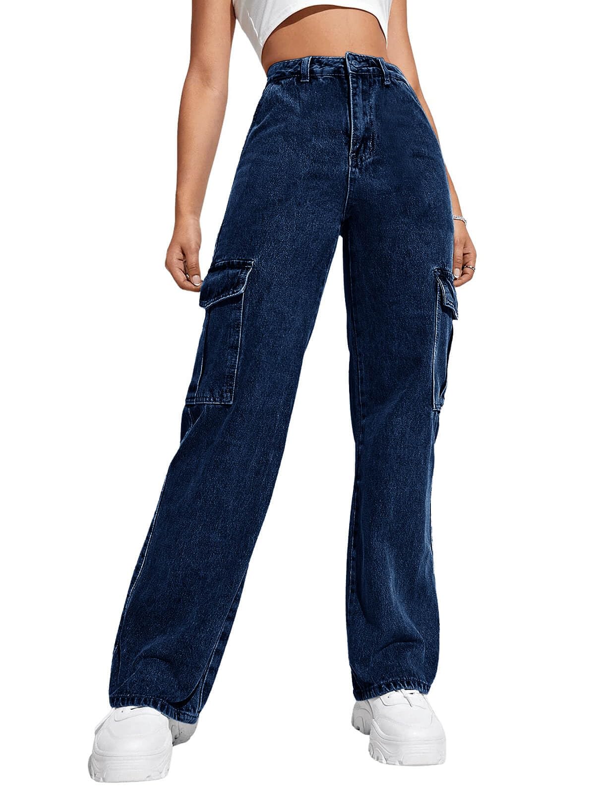 Haloumoning Girls Jeans Baggy High Waisted Wide Leg Cargo Pants 5-14 Years