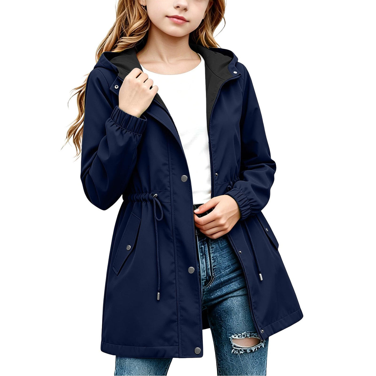 DASAYO Girls Rain Jacket Waterproof Lightweight Raincoat Hooded Windbreaker
