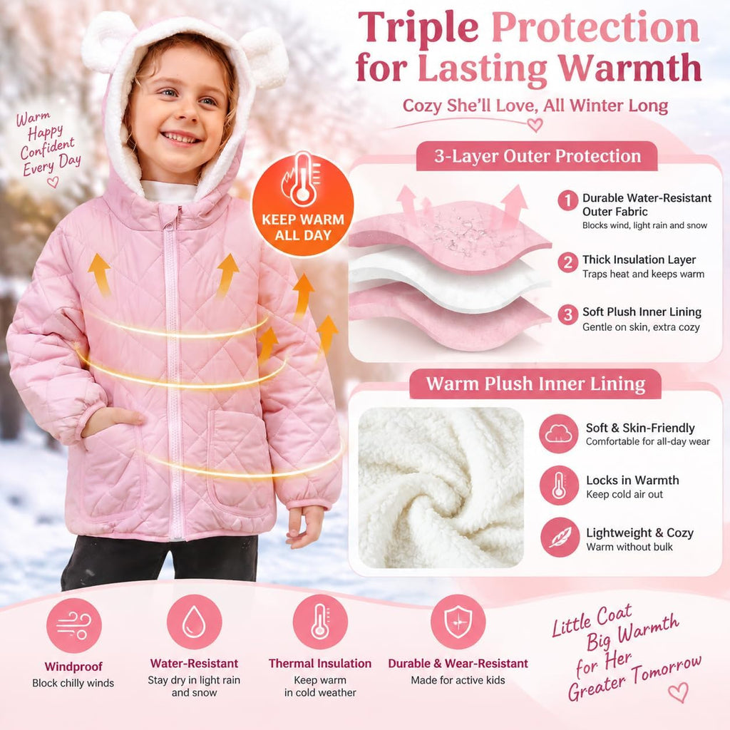 Fanient Toddler Girls Winter Coat Lightweight Hooded Jacket Size 1-5T