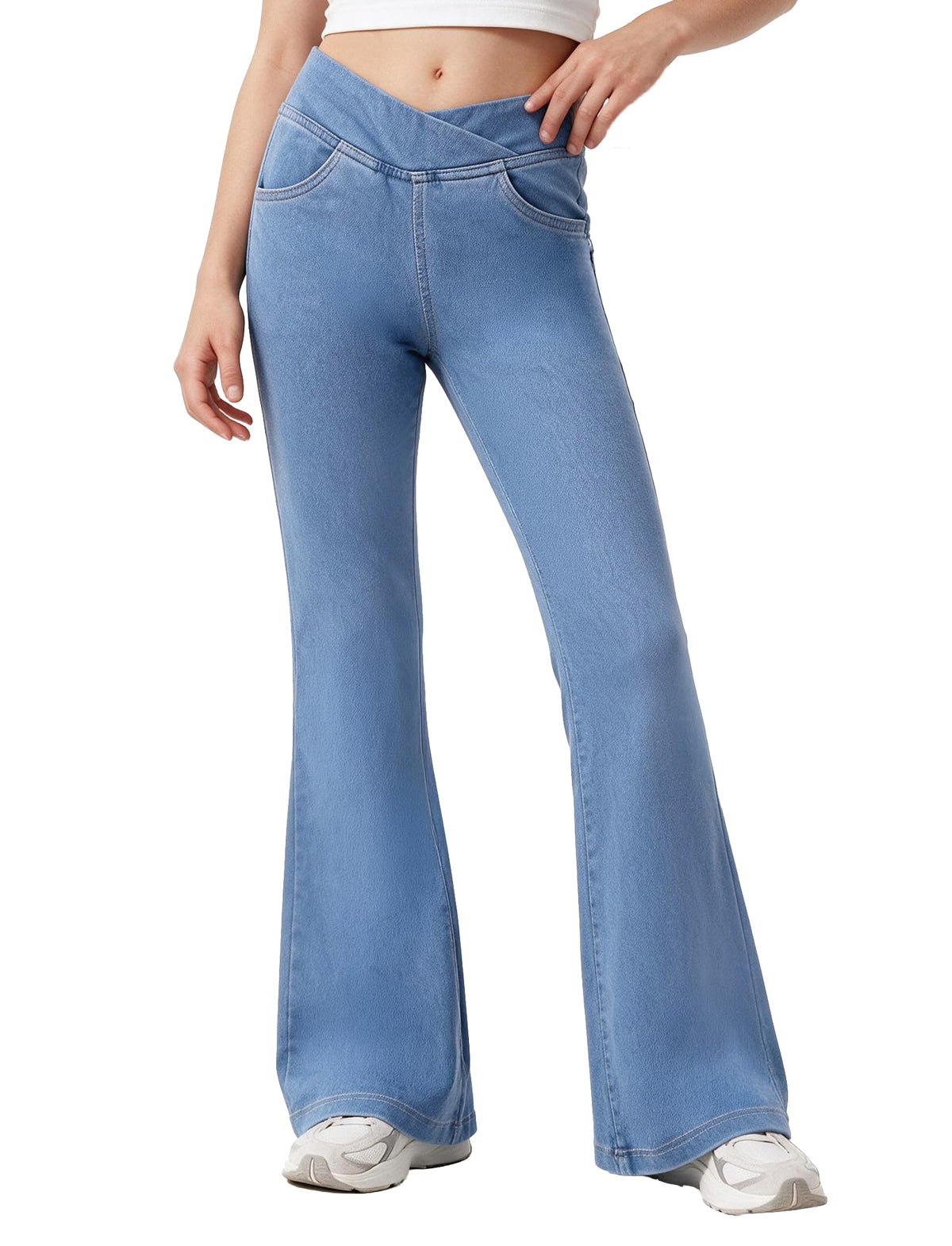 Girls Flare Jeans 4 Way Stretch Yoga Denim Bell Bottoms High Rise Crossover