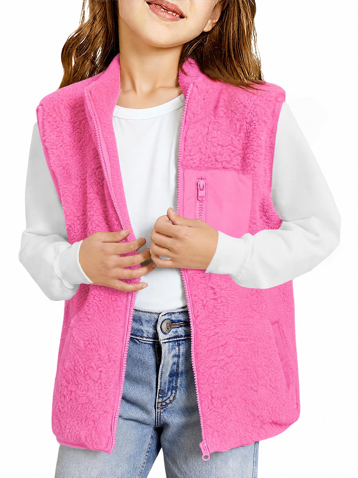 Haloumoning Girls Fleece Vest Sherpa Full Zip Fuzzy Jackets