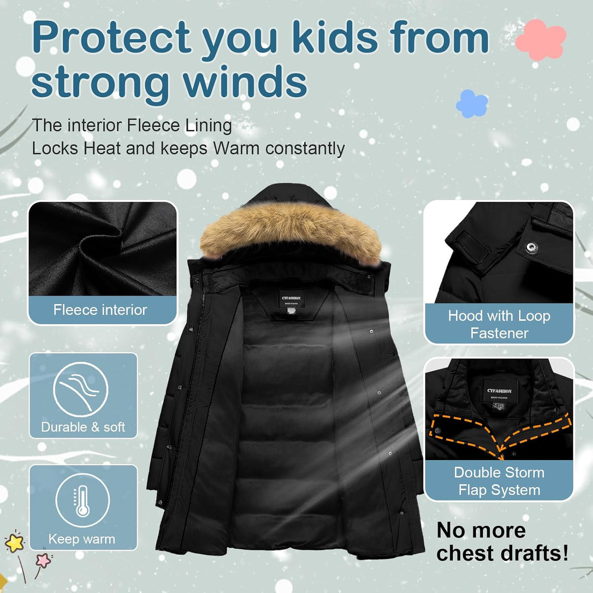 Girl's Puffer Jacket Kids Long Winter Coats Heavyweight Parka Warm Fleece Snow Outerwear with Removable Fur Hood