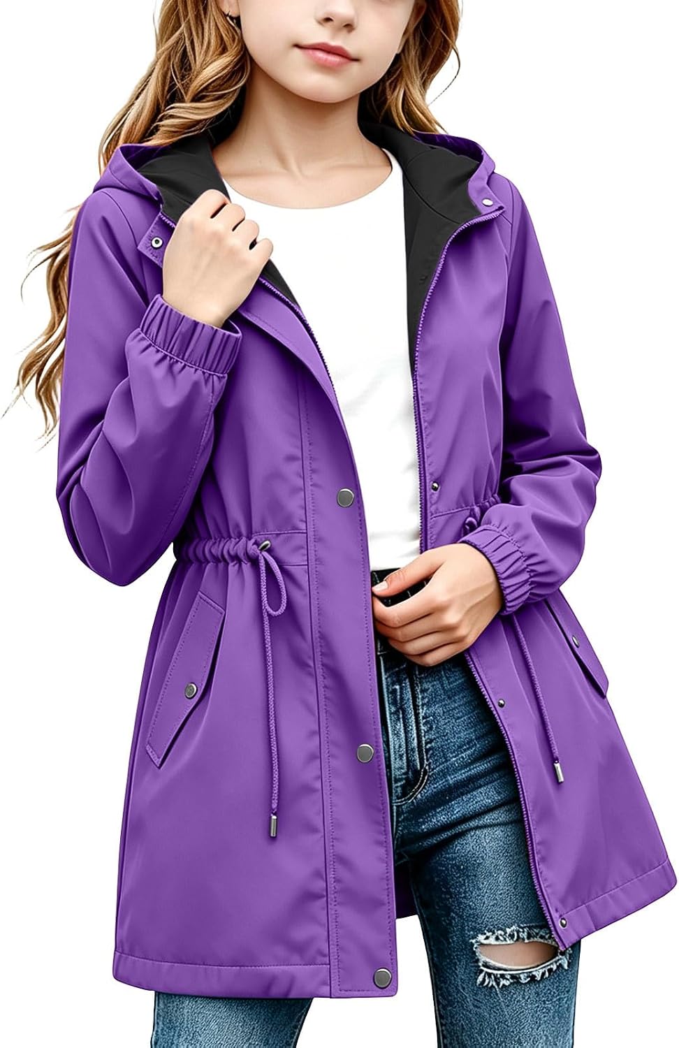 DASAYO Girls Rain Jacket Waterproof Lightweight Raincoat Hooded Windbreaker