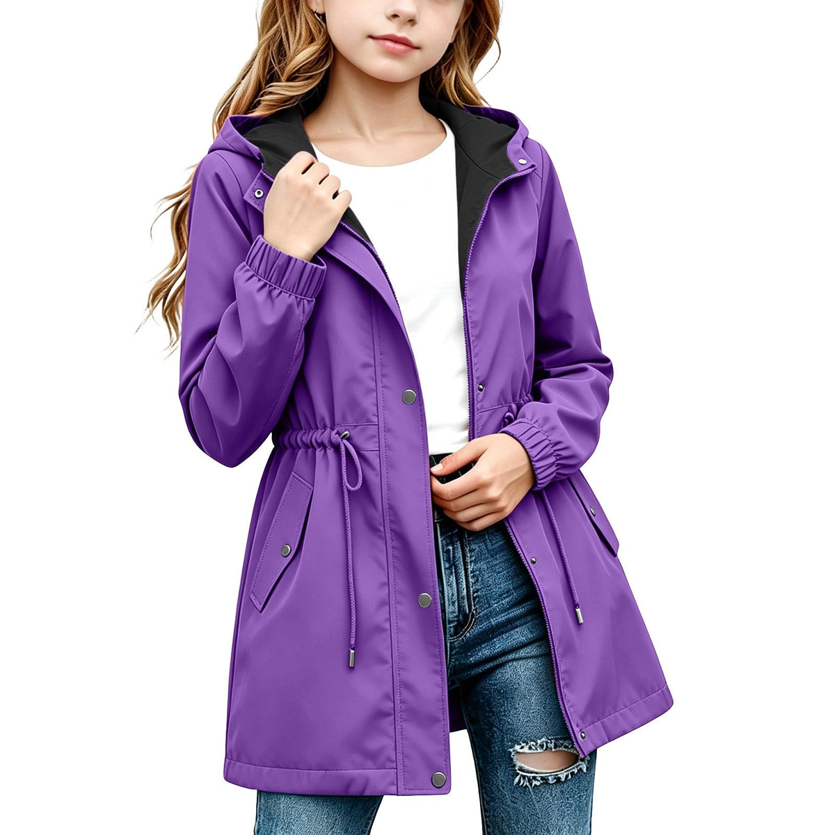 DASAYO Girls Rain Jacket Waterproof Lightweight Raincoat Hooded Windbreaker