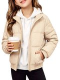 Haloumoning Girls Short Puffer Jacket Warm Stand Collar Winter Coat