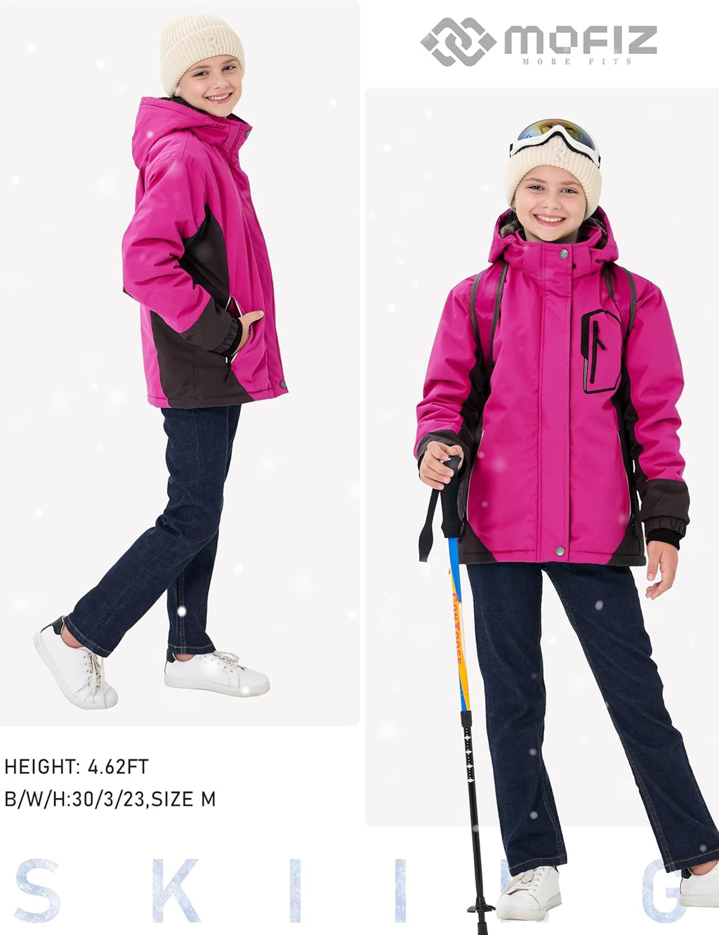 MoFiz Girl's Ski Jacket Winter Snow Coat Kids Fleece Warm Snowboard Jacket