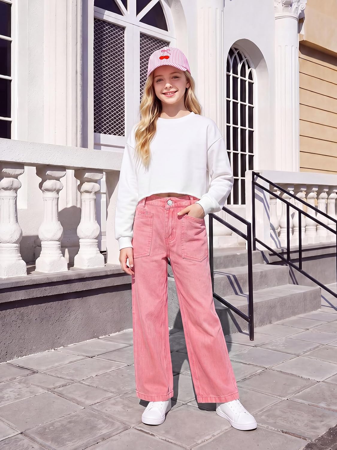 Haloumoning Girls Wide Leg Jeans Kids High Waisted Baggy Denim Pants